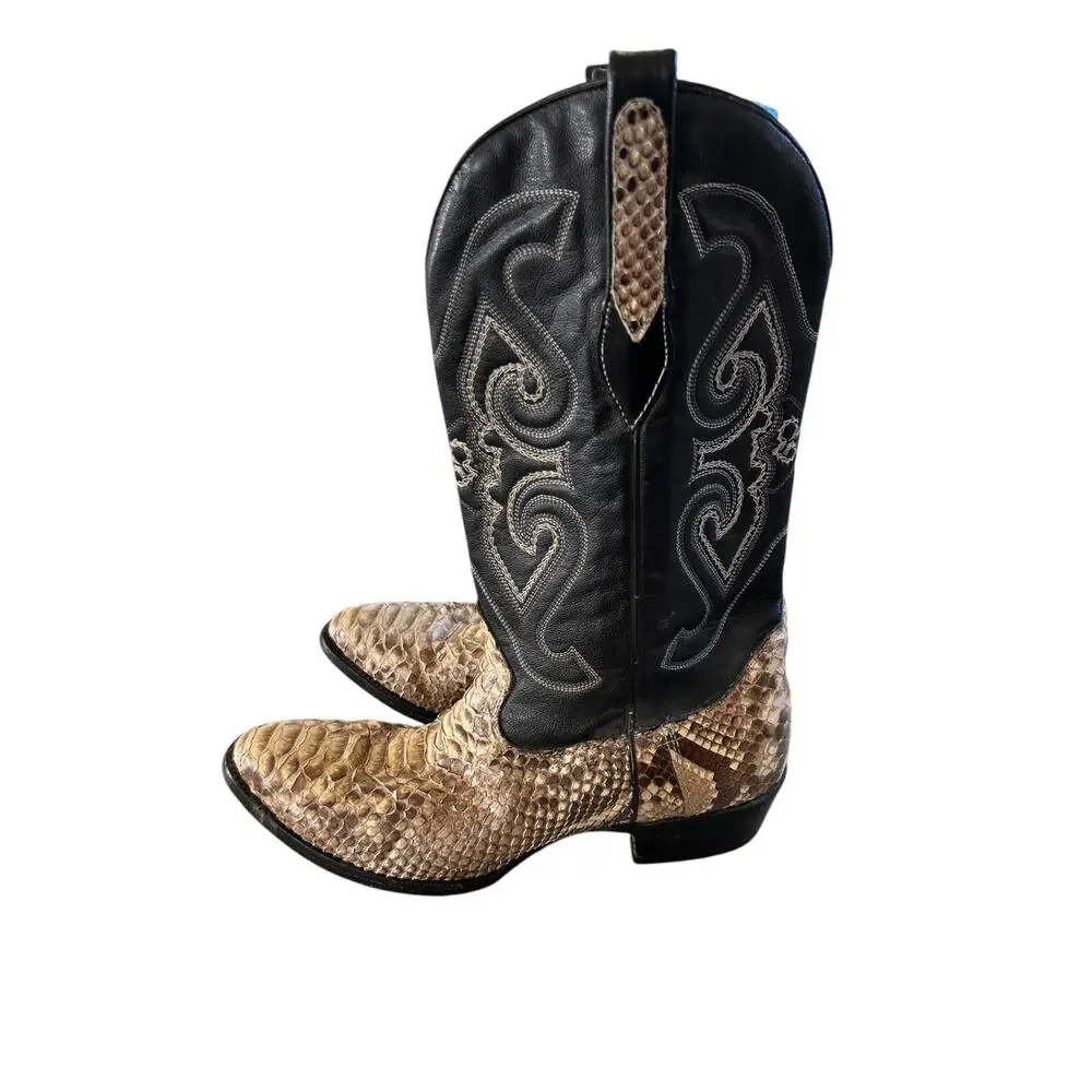 Corral Exotic Python & Leather Western Cowboy Boots Brown & Black Men's 9.5 D